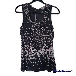 WHBM Womens Black Sheer White Pink Floral Sleeveless Top Size Medium